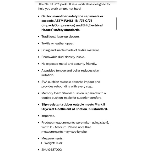 Nautilus N1074 Spark Oxford Safety Shoes Work Leather Steel Toe Women's Sz 8.5 - Picture 3 of 16